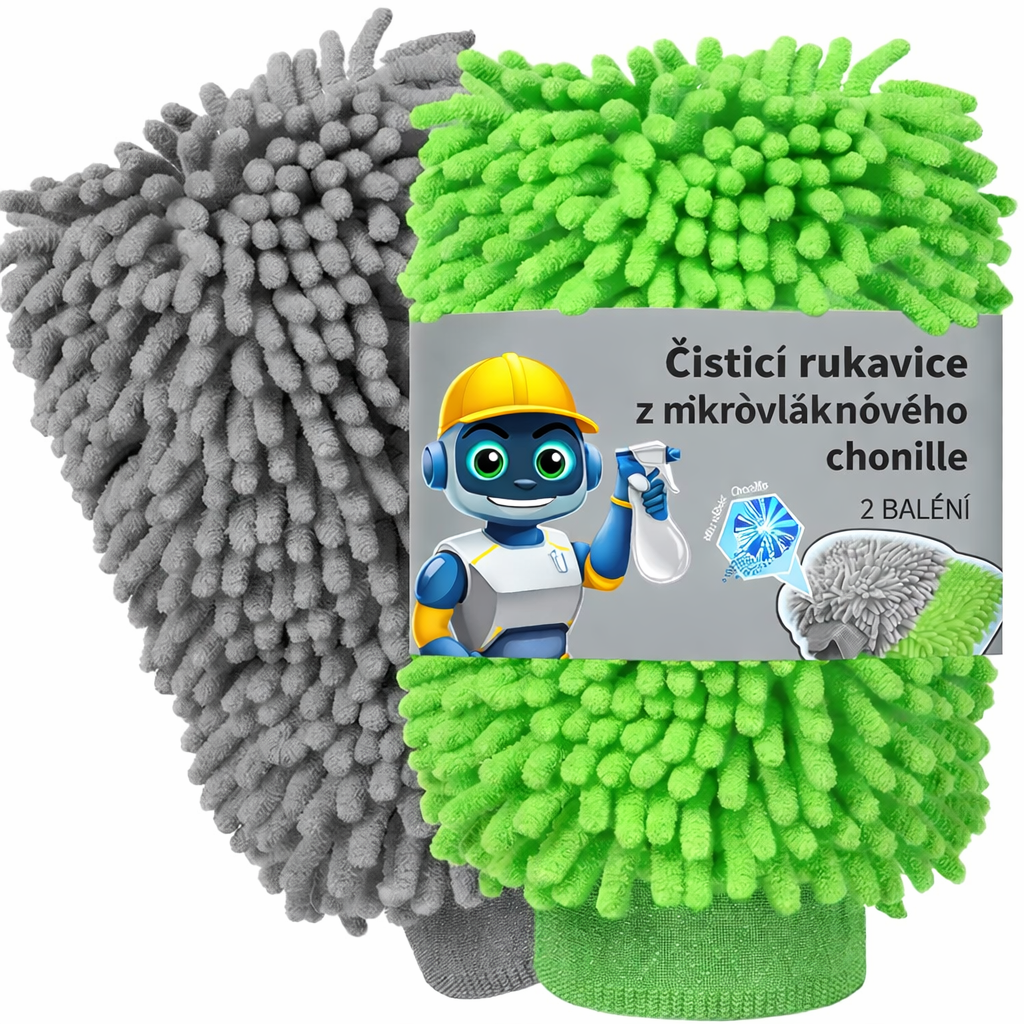 Mikrofázová Rukavice na Mytí Auta, Super Absorpční, 2 Pack – Zelená & Šedá