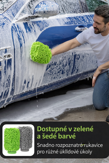 Mikrofázová Rukavice na Mytí Auta, Super Absorpční, 2 Pack – Zelená & Šedá